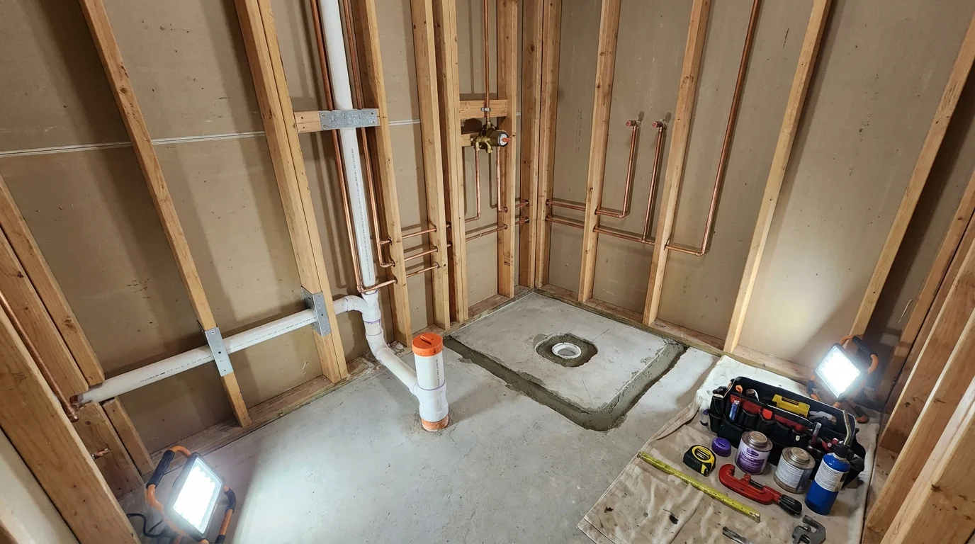 Bathroom rough-in plumbing during remodel by Johns Plumbing LLC in Tell City
