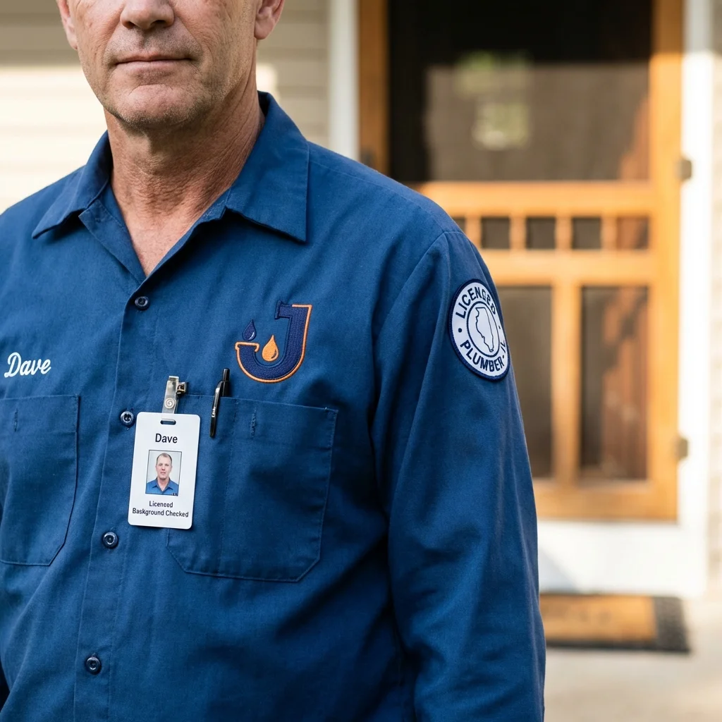 Licensed plumber showing ID badge in Tell City, IN