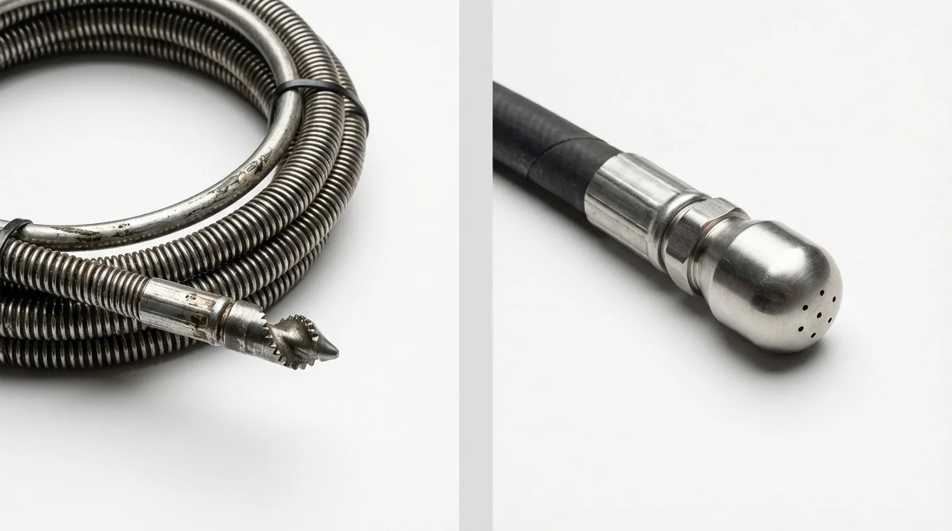 Drain snake cable and hydro jetting nozzle used for drain cleaning in Tell City, IN
