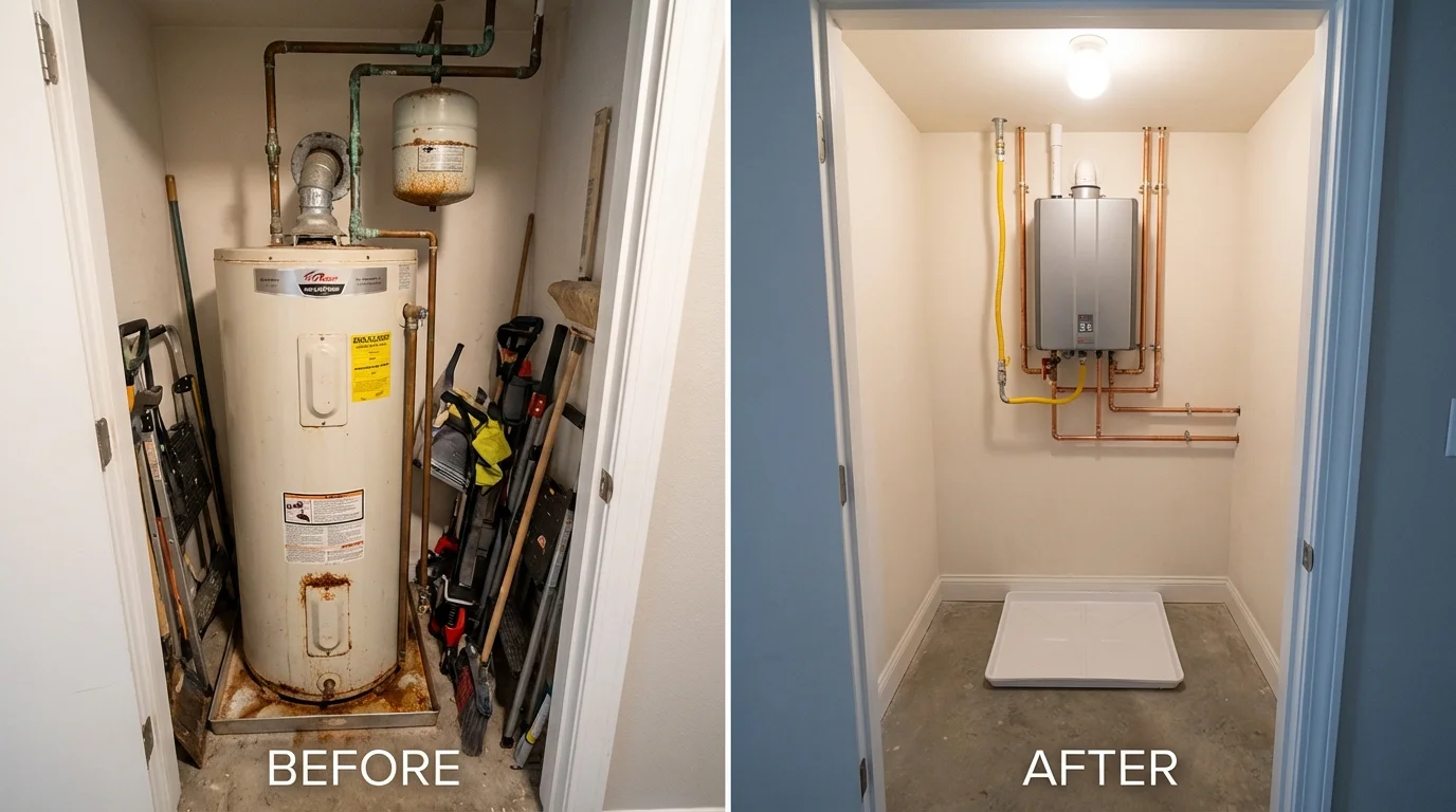 Tank water heater versus wall-mounted tankless unit comparison for Tell City, IN homeowners